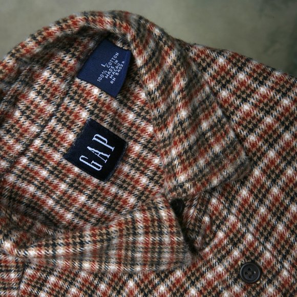 Gap Boys Flannel Button Down Shirt Rust Khaki Brown Ivory 2 Pocket Cozy Soft - Picture 3 of 5